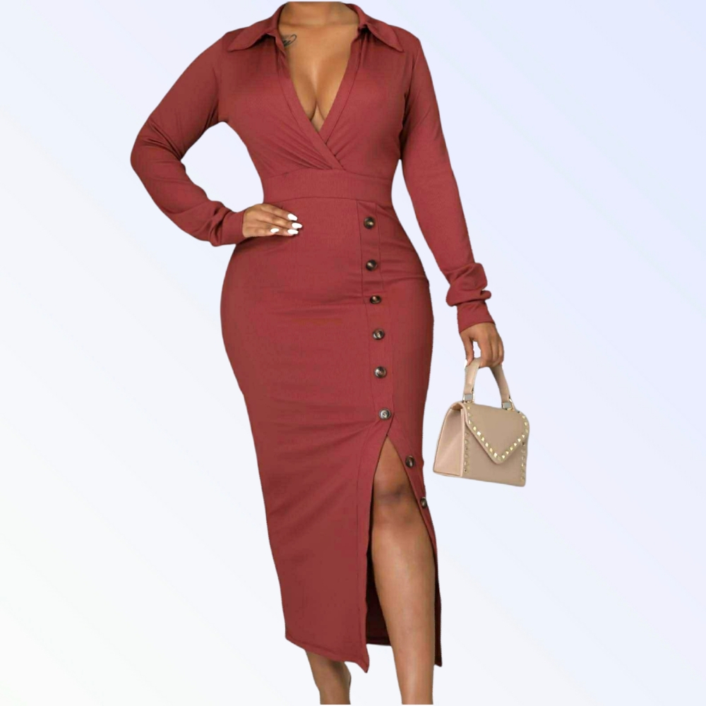 Elegant Burgundy Long Sleeve Dress